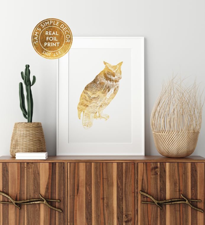 Gold Owl Print - Spiral Circle