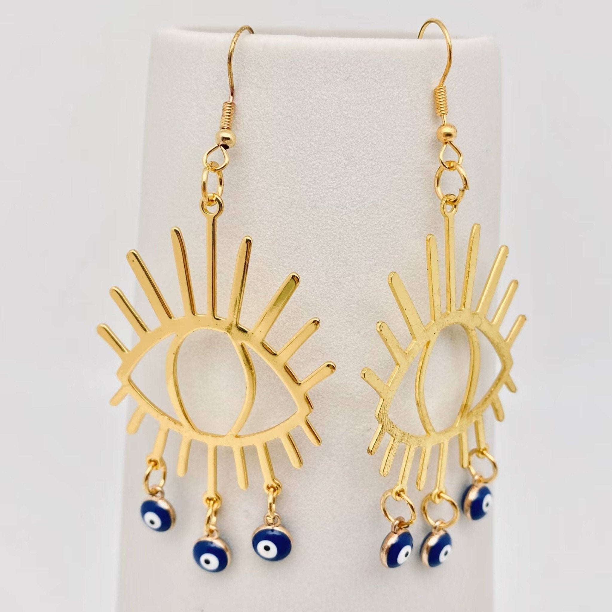 Golden Evil Eye Earrings - Spiral Circle