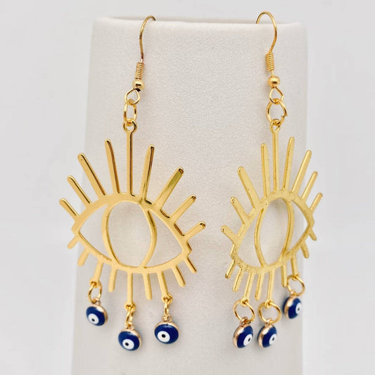 Golden Evil Eye Earrings - Spiral Circle