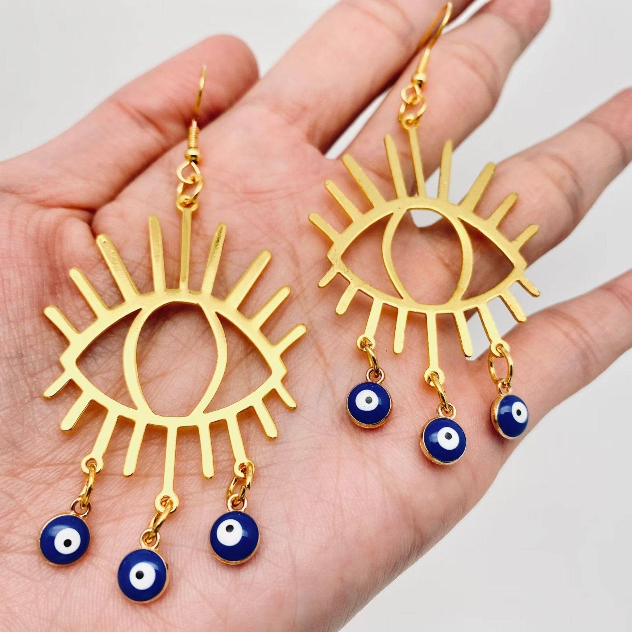 Golden Evil Eye Earrings - Spiral Circle