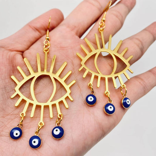 Golden Evil Eye Earrings - Spiral Circle