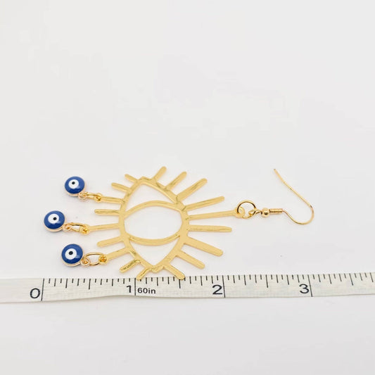 Golden Evil Eye Earrings - Spiral Circle