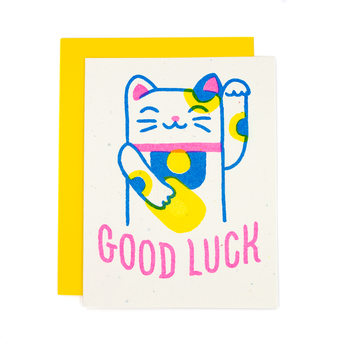 Good Luck Lucky Cat | Risograph Card - Spiral Circle