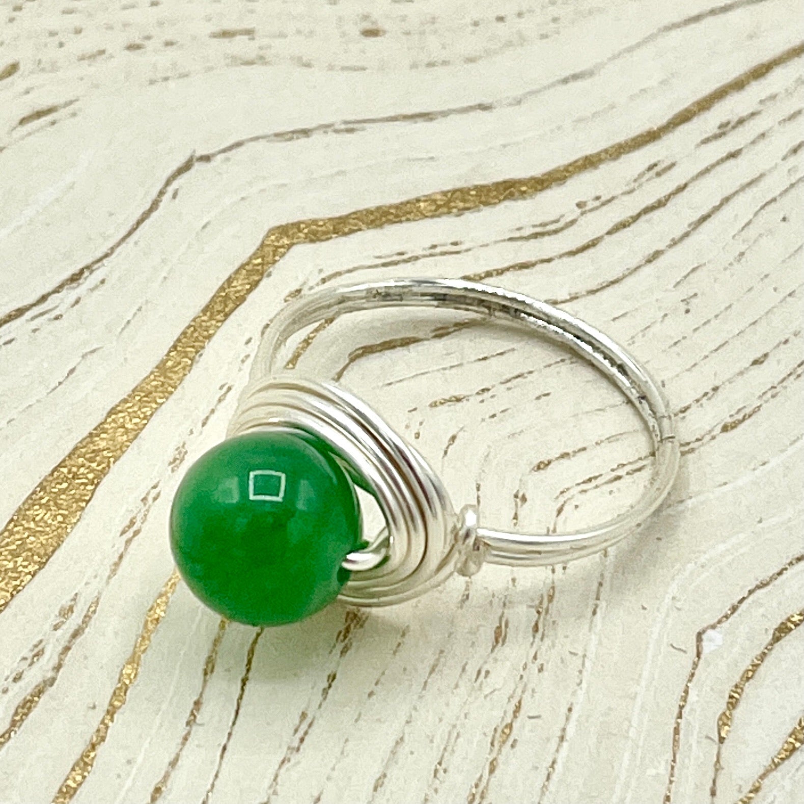 Green Aventurine Simple Gemstone Ring | Sterling Silver - Spiral Circle