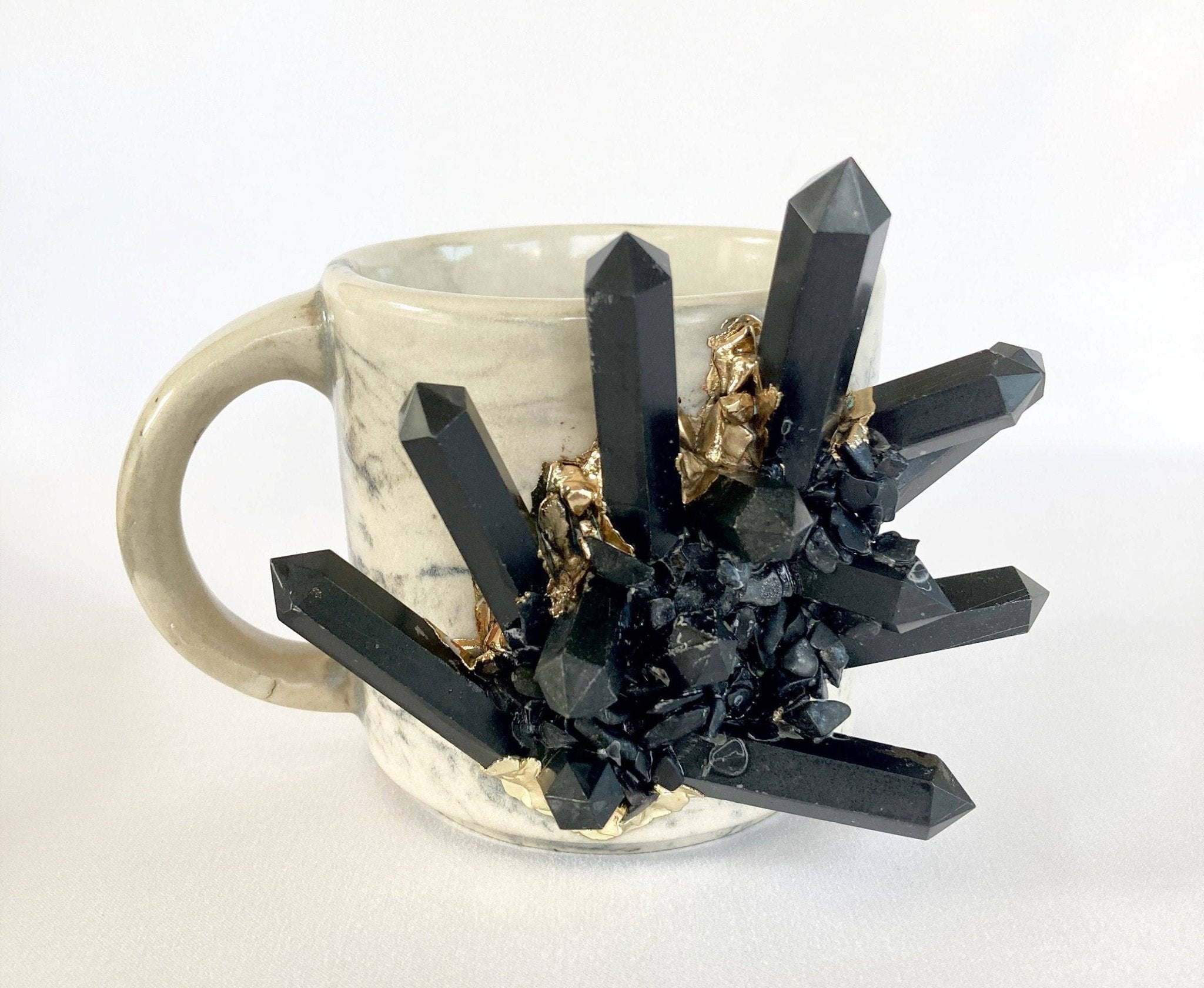 Grey Marble Effect Ceramic Big Mug | Black Agate | 11oz - Spiral Circle