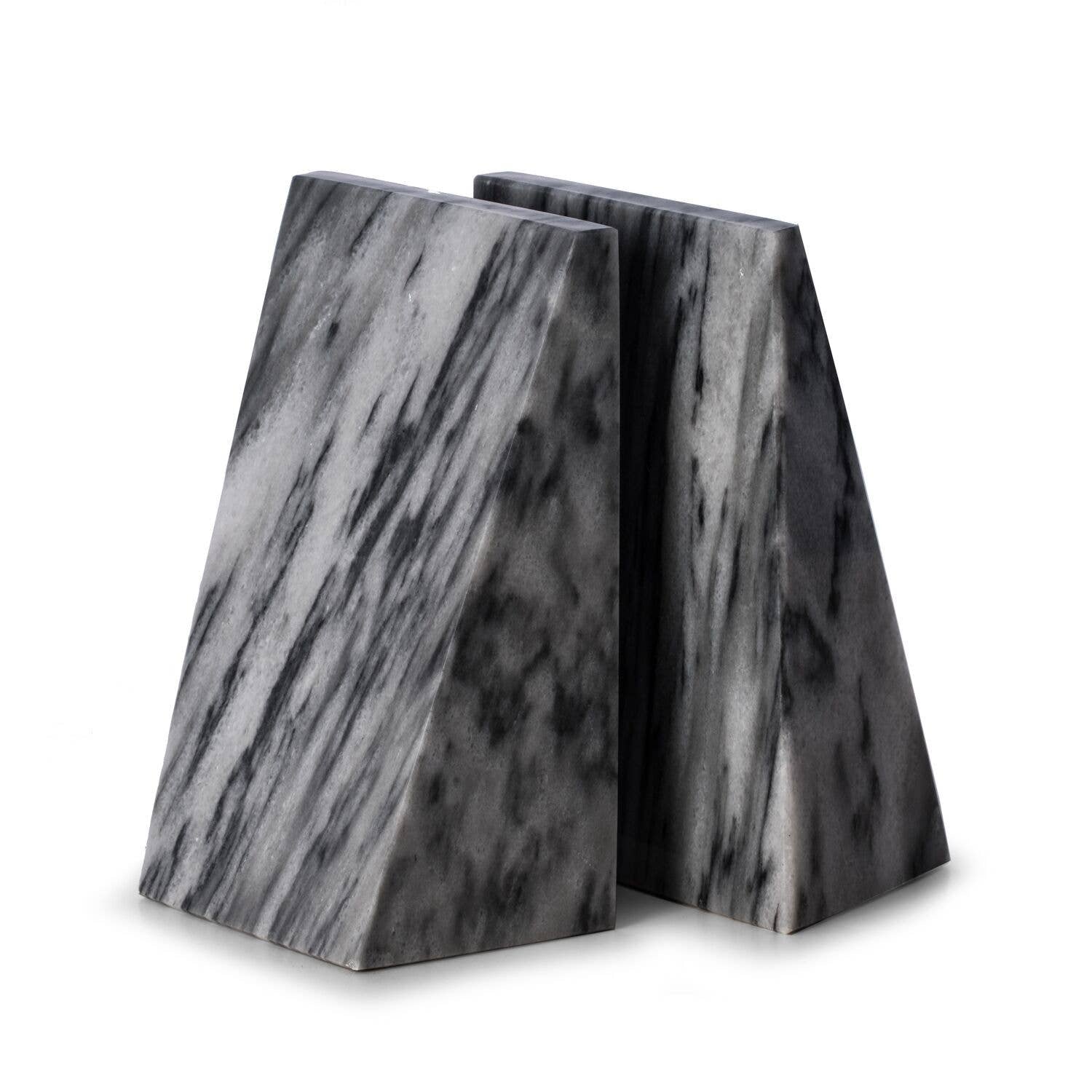Grey Marble Wedge Bookend Set - Spiral Circle
