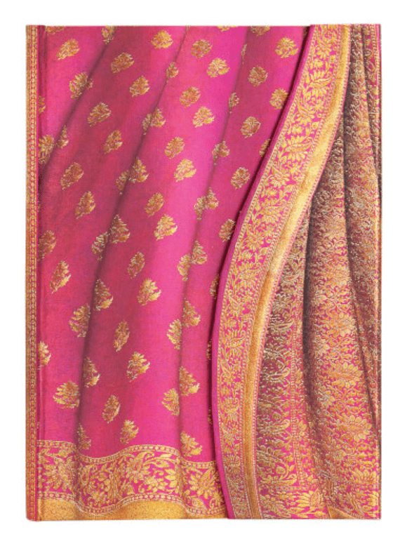 Gulabi | Varanasi Silks and Saris | Hard Cover Wrap Journal | Midi Size | Lined - Spiral Circle