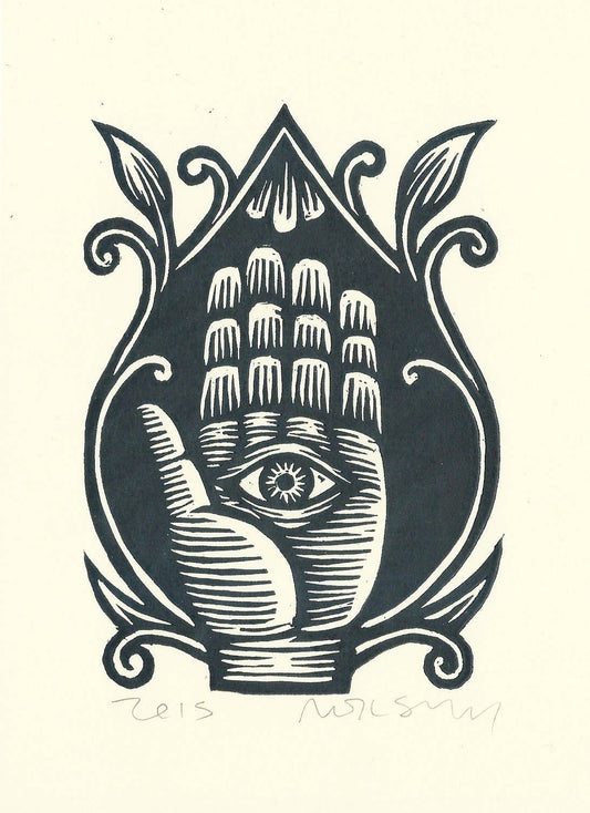 Hamsa Linocut Art Print - Spiral Circle