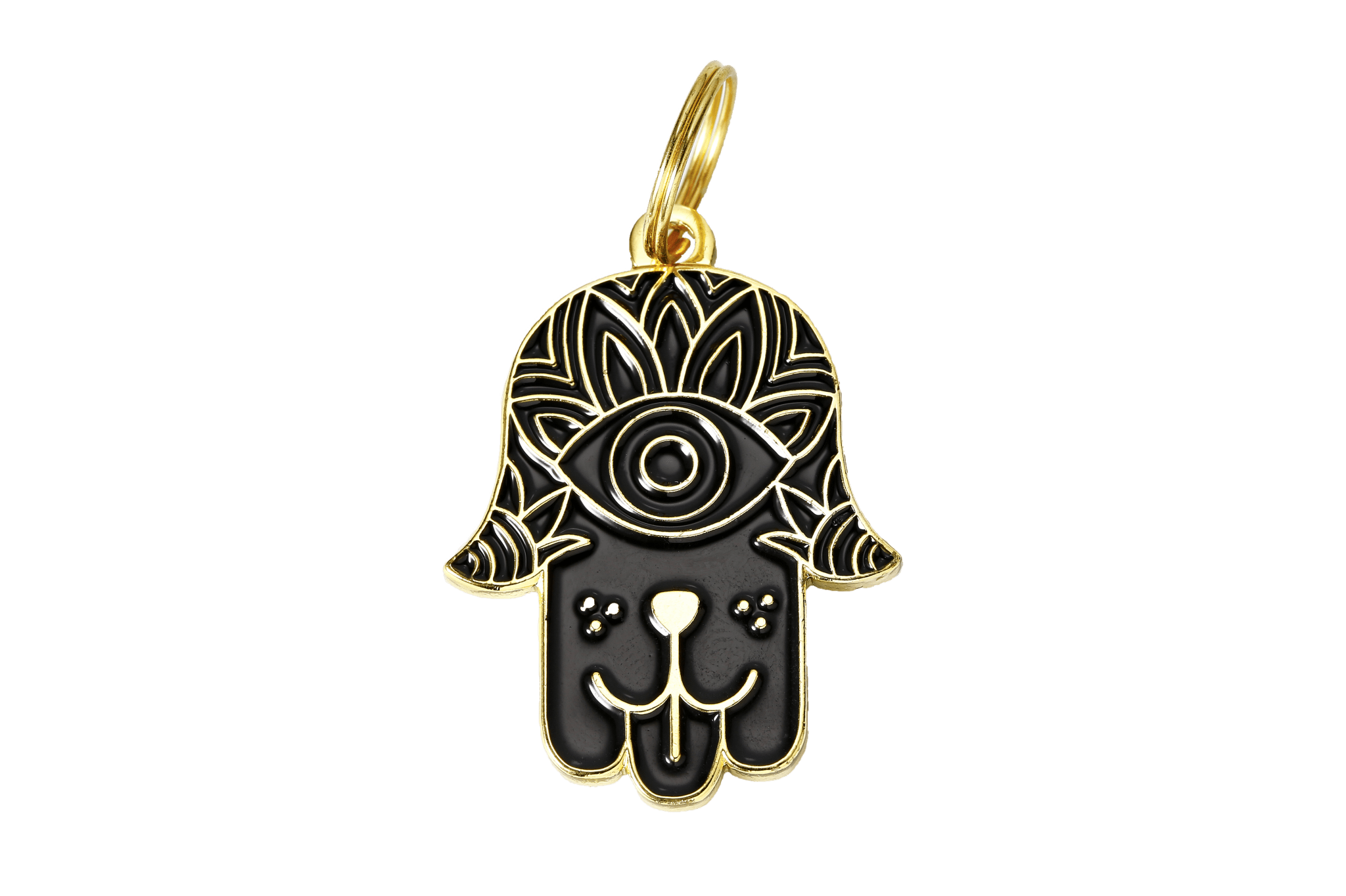 Hamsa Pet ID Tag | Black & Gold - Spiral Circle