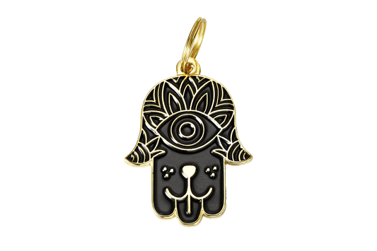Hamsa Pet ID Tag | Black & Gold - Spiral Circle