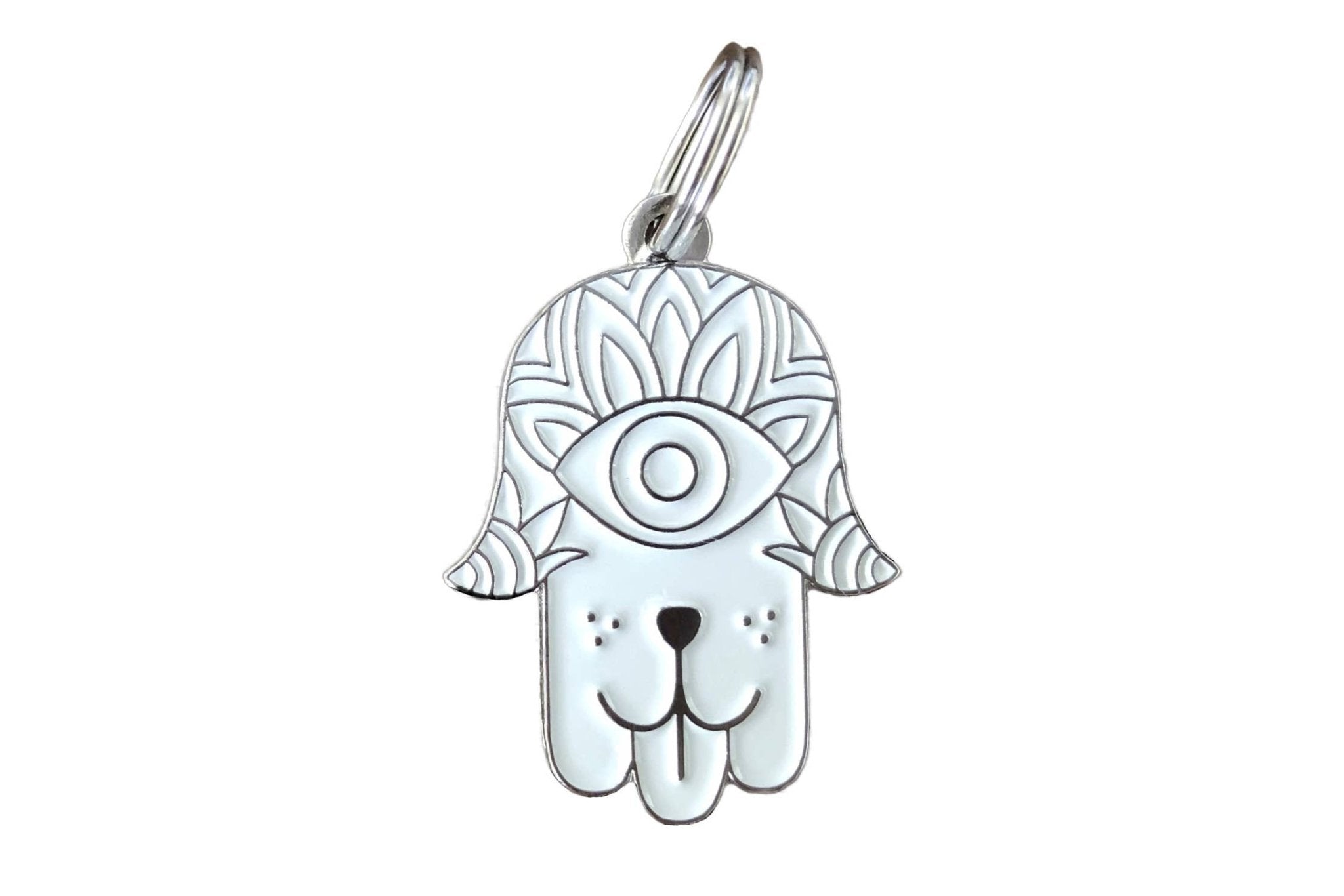 Hamsa Pet ID Tag | White & Silver - Spiral Circle