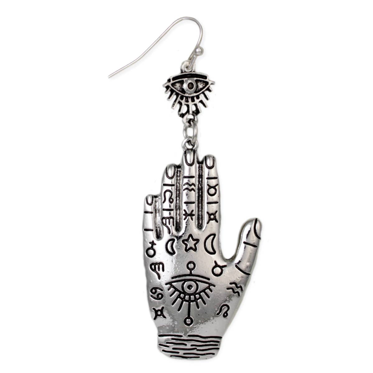 Hand of Fortune Silver Eye Celestial Earrings - Spiral Circle