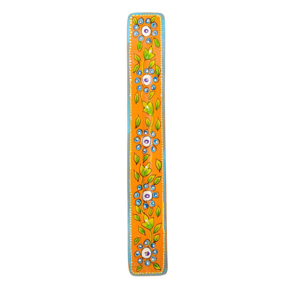 Hand-Painted Orange Floral Incense Holder - Spiral Circle