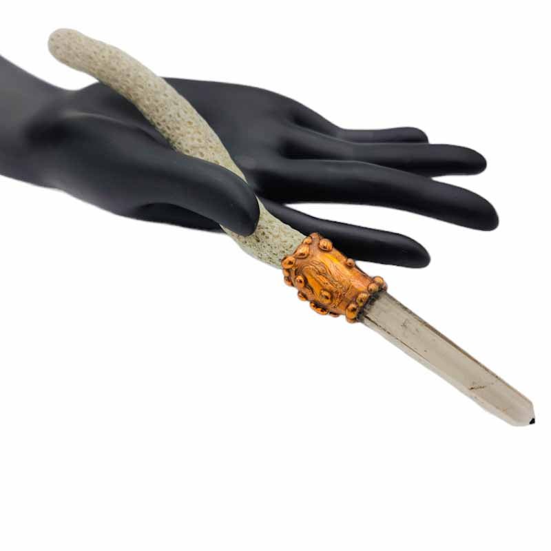 Handmade Smokey Quartz Wand - Spiral Circle