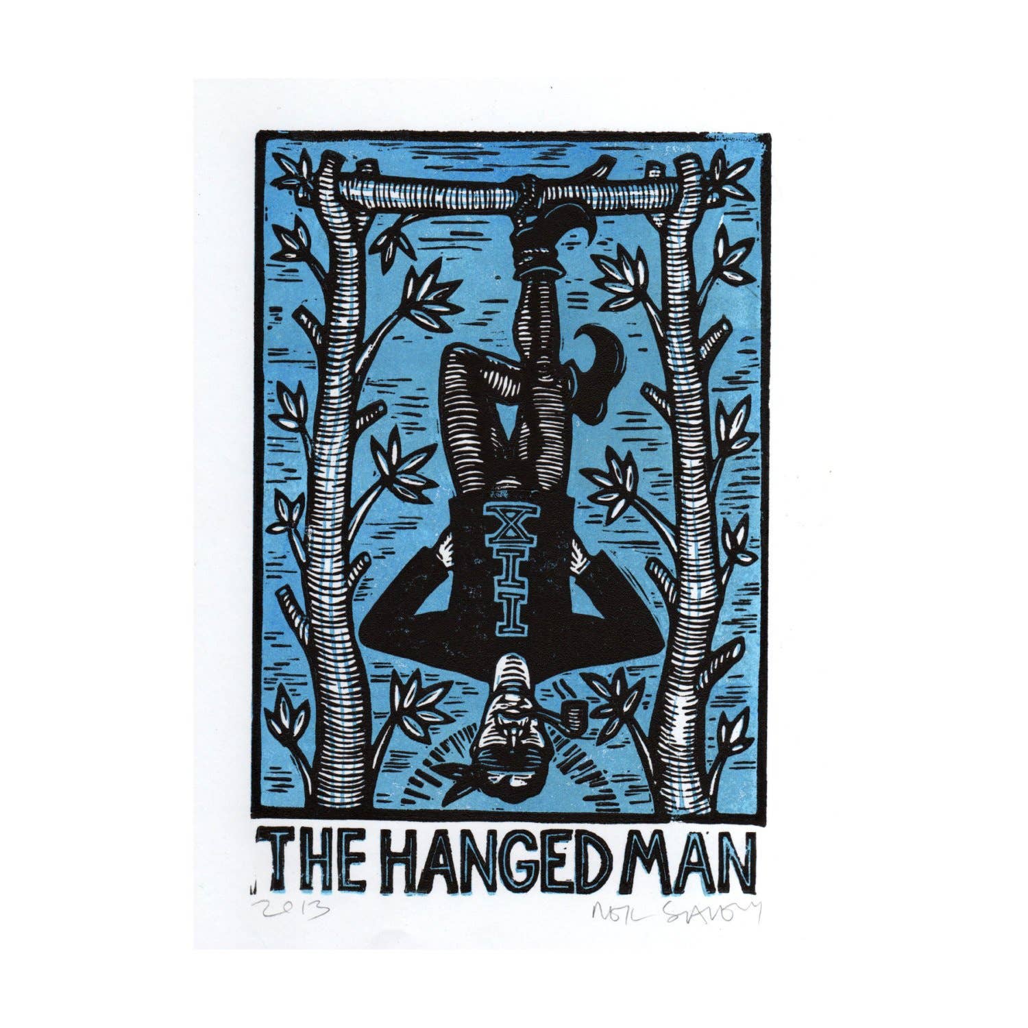 Hanged Man Tarot Linocut Art Print - Spiral Circle