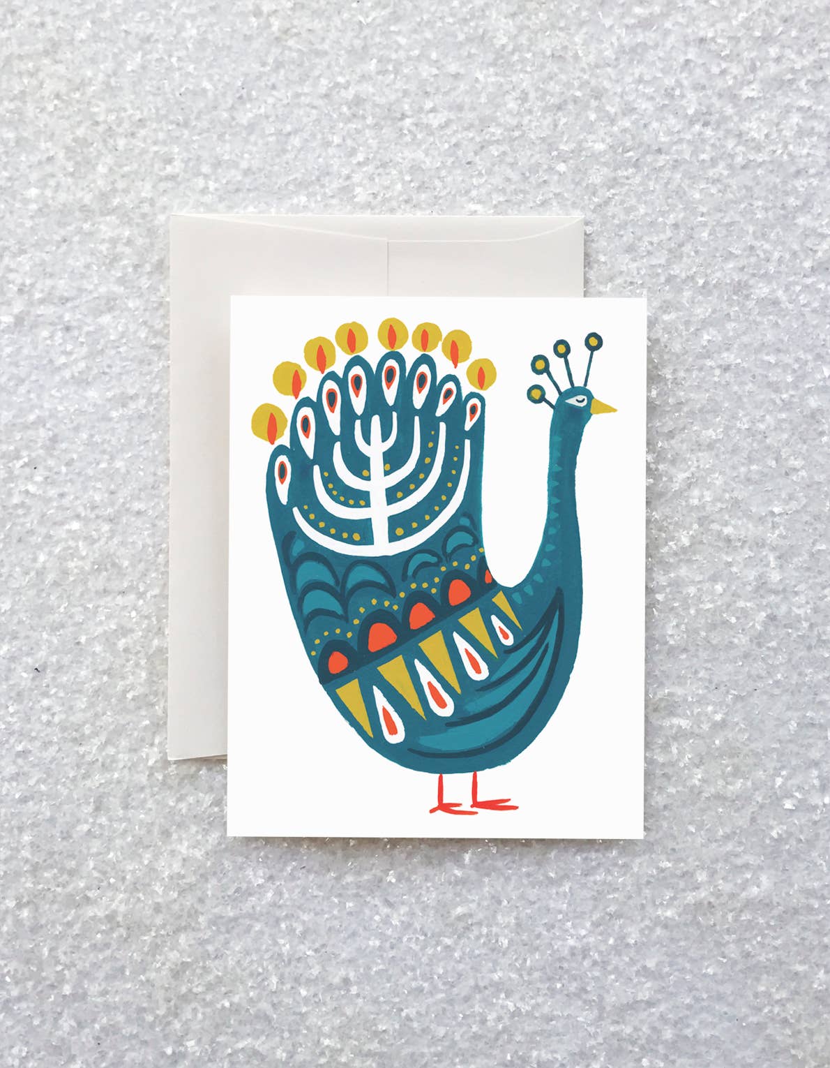 Hanukkah Peacock Card - Spiral Circle