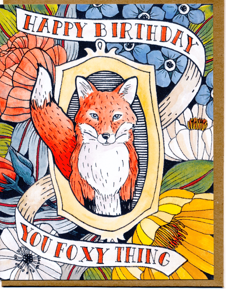 Happy Birthday You Foxy Thing Card - Spiral Circle