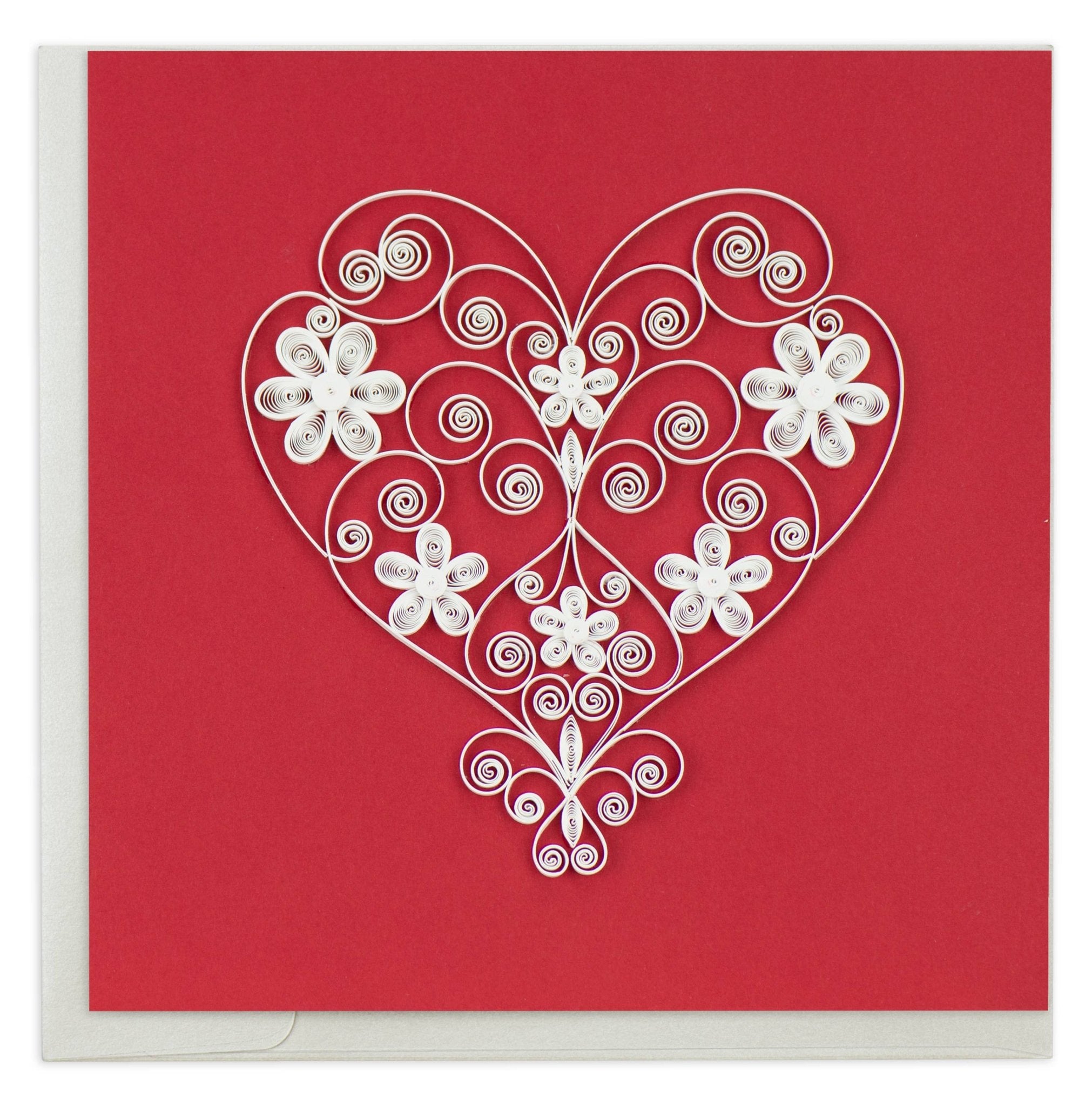 Heart on Red | Quilling Card - Spiral Circle