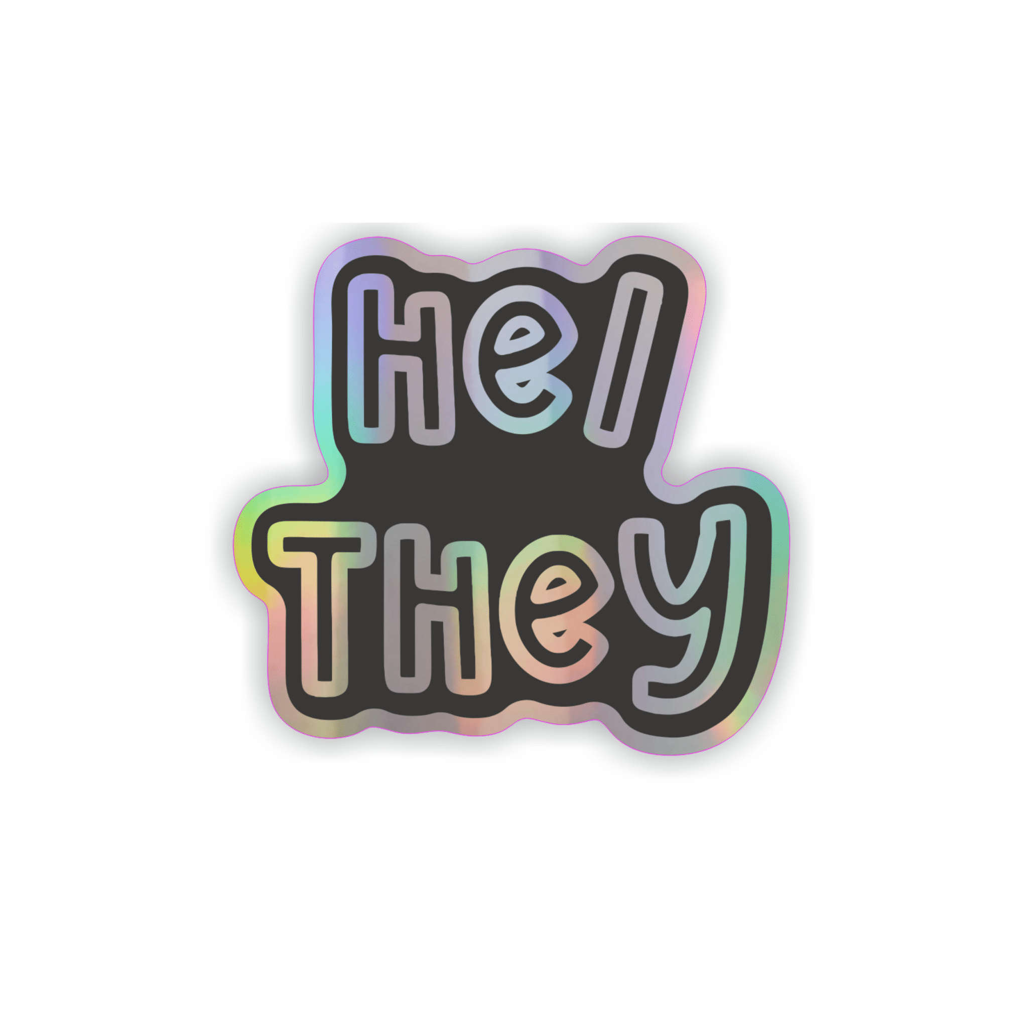 He/they pronoun holographic vinyl sticker - Spiral Circle