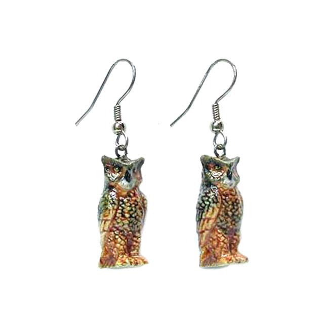 Horned Owl Earrings - Spiral Circle