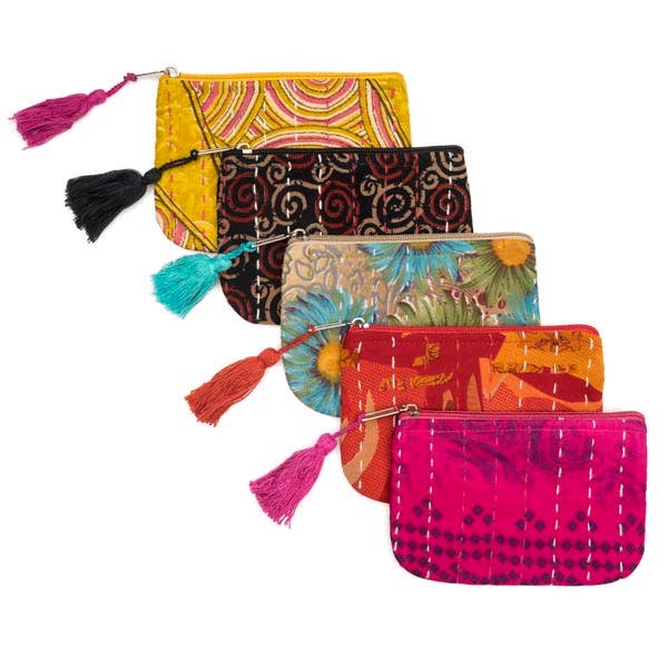 Kantha Sari Coin Purse - Spiral Circle