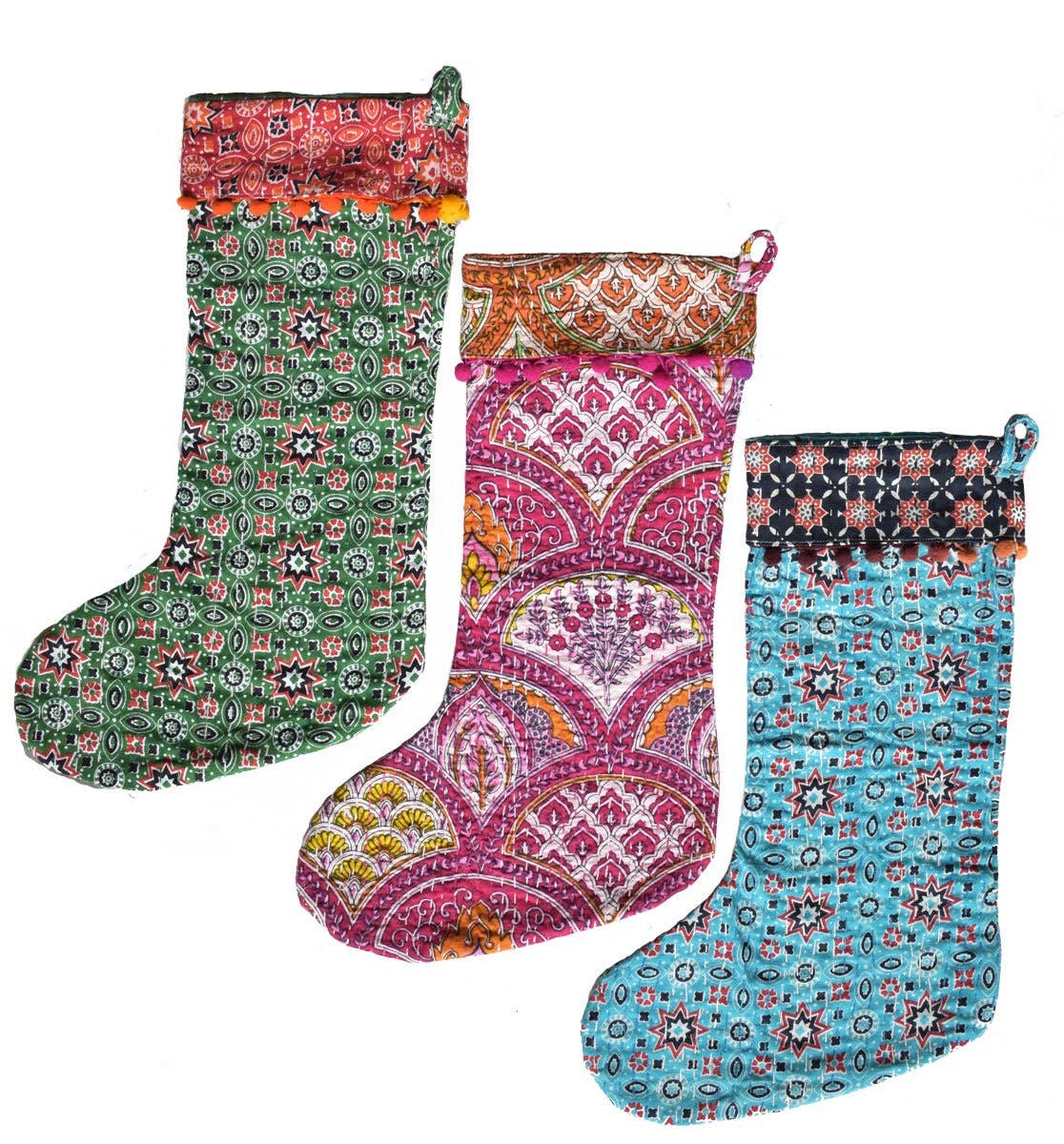 Kantha Stitched Stockings | Assorted | Sold Separately - Spiral Circle