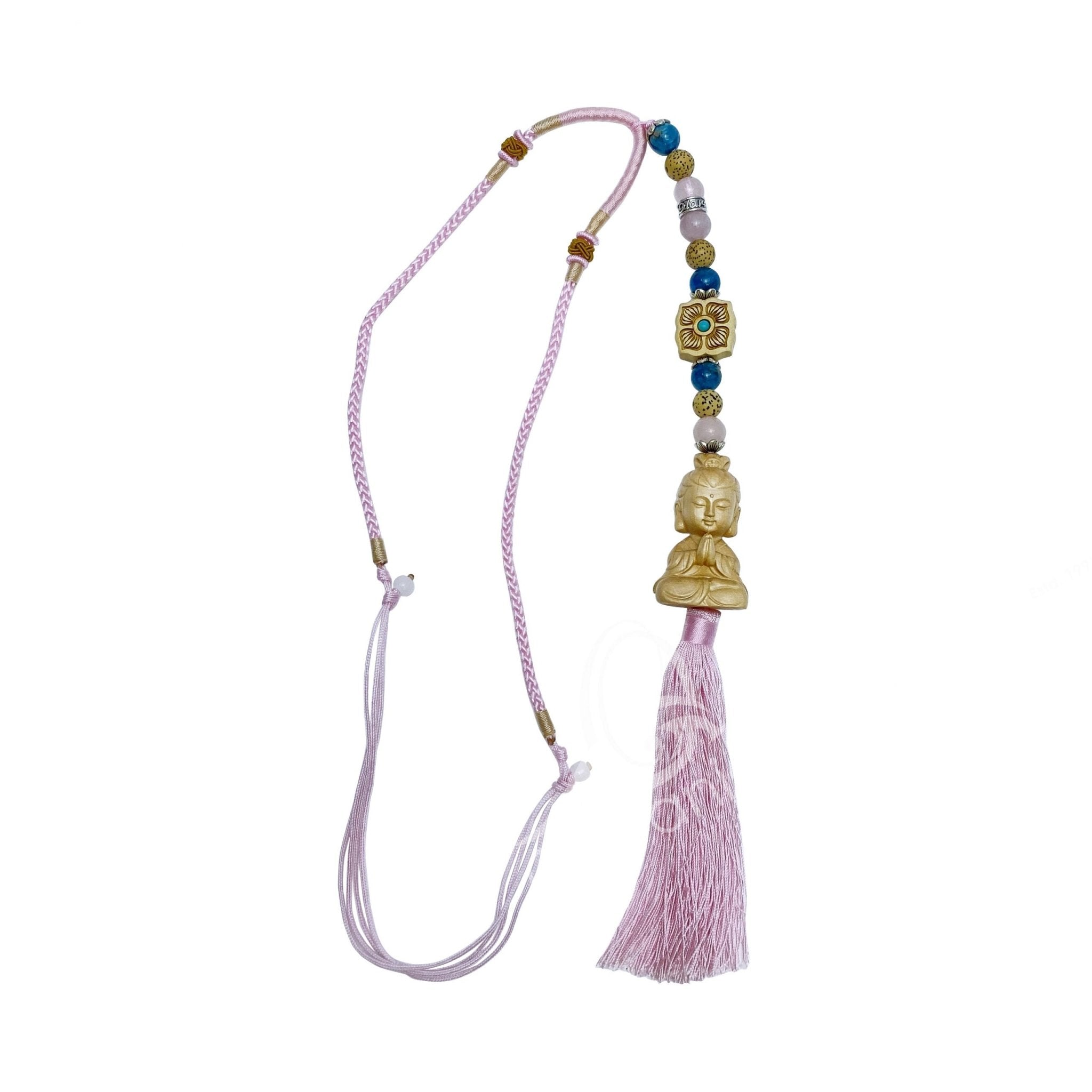KWAN YIN/COMPASSION NECKLACE | APATITE & ROSE QTZ | 19.25″ - Spiral Circle