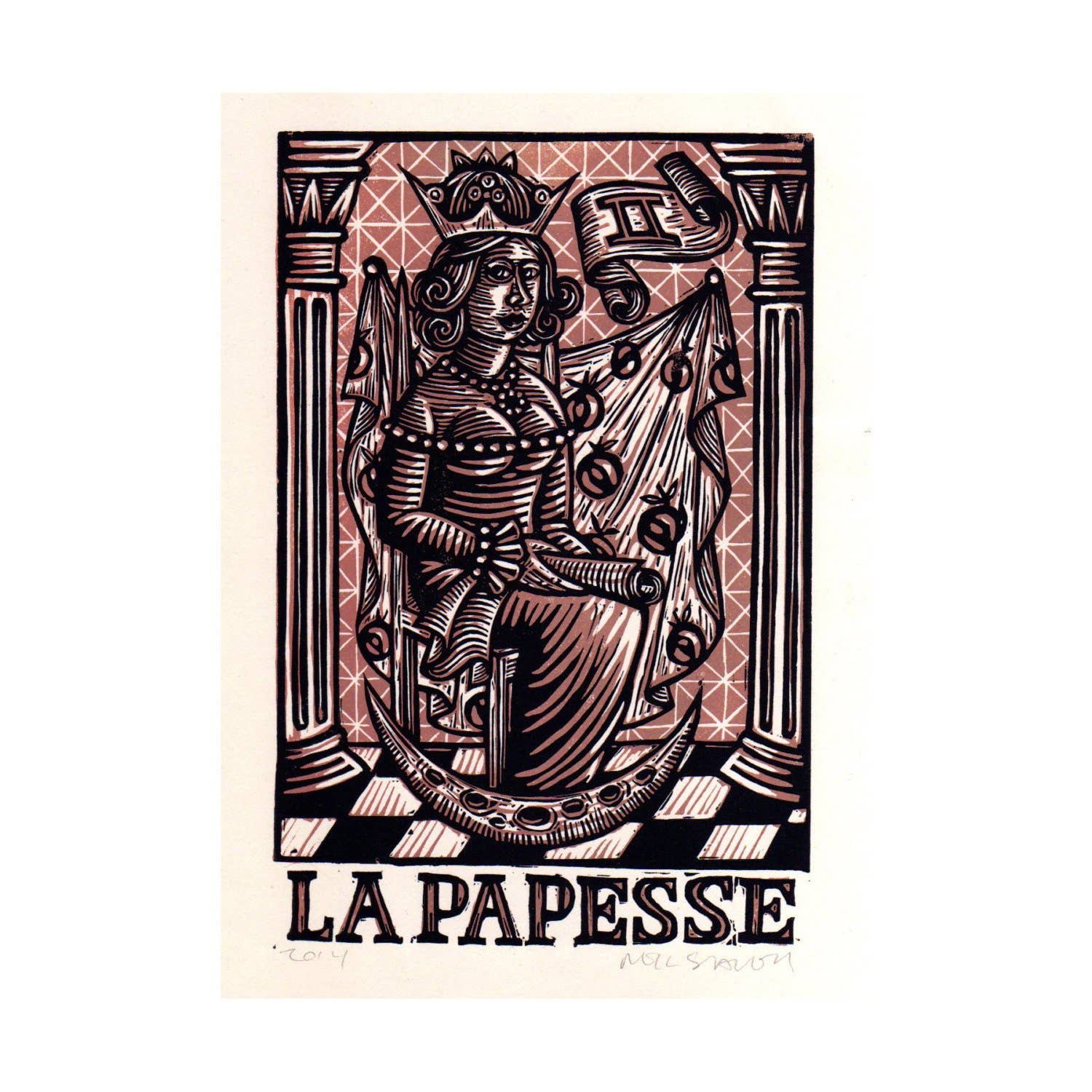 La Papesse High Priestess Tarot Linocut Art Print - Spiral Circle