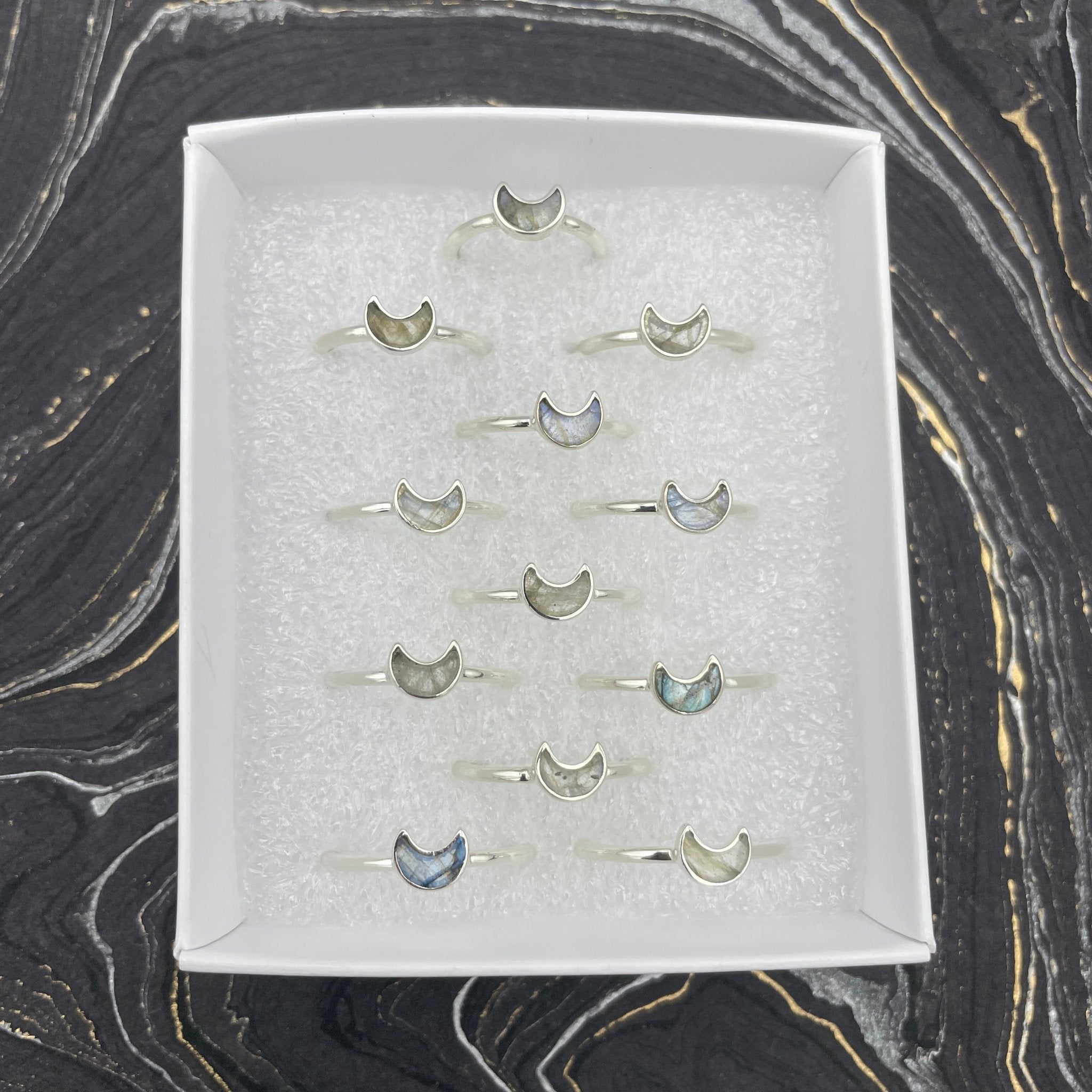 Labradorite Polished Moon Ring | Sterling Silver - Spiral Circle