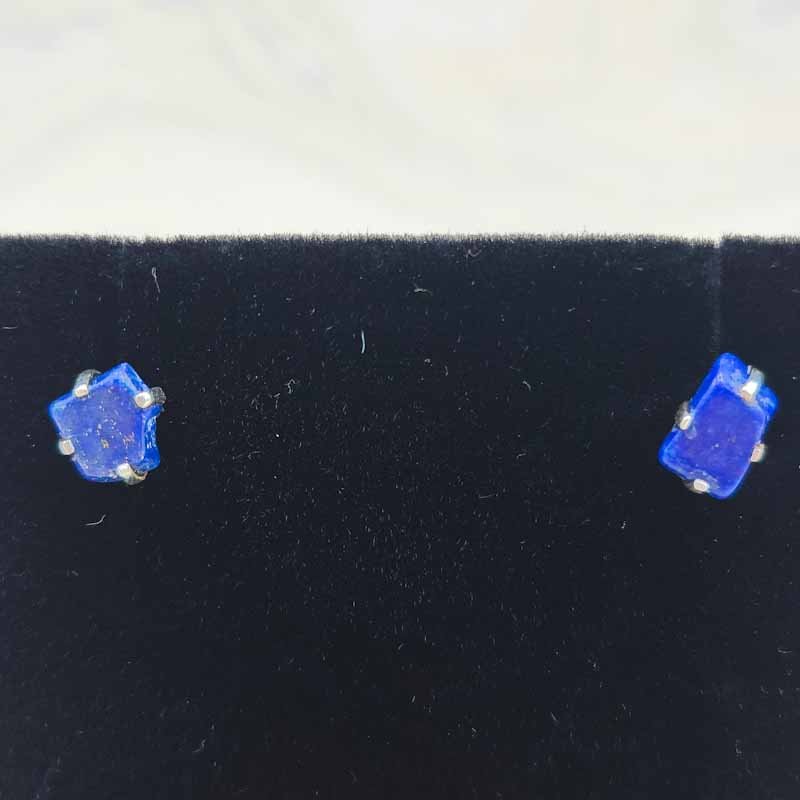 Lapis Lazuli Stud Earrings | Sterling Silver - Spiral Circle