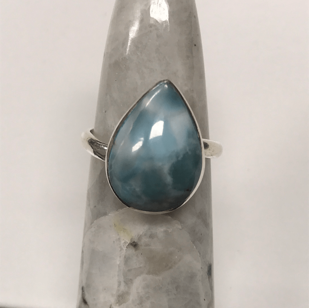 Larimar Dew Drop Adjustable Ring | Sterling Silver - Spiral Circle