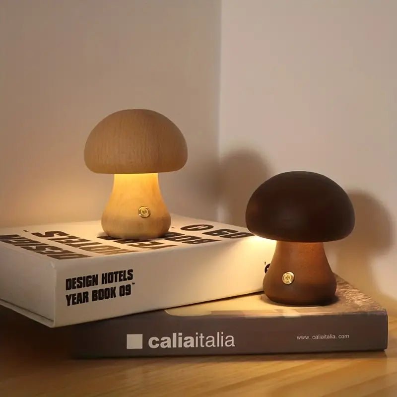 LED Creative Mushroom Table Lamp | Wood Desk Lamp - Spiral Circle