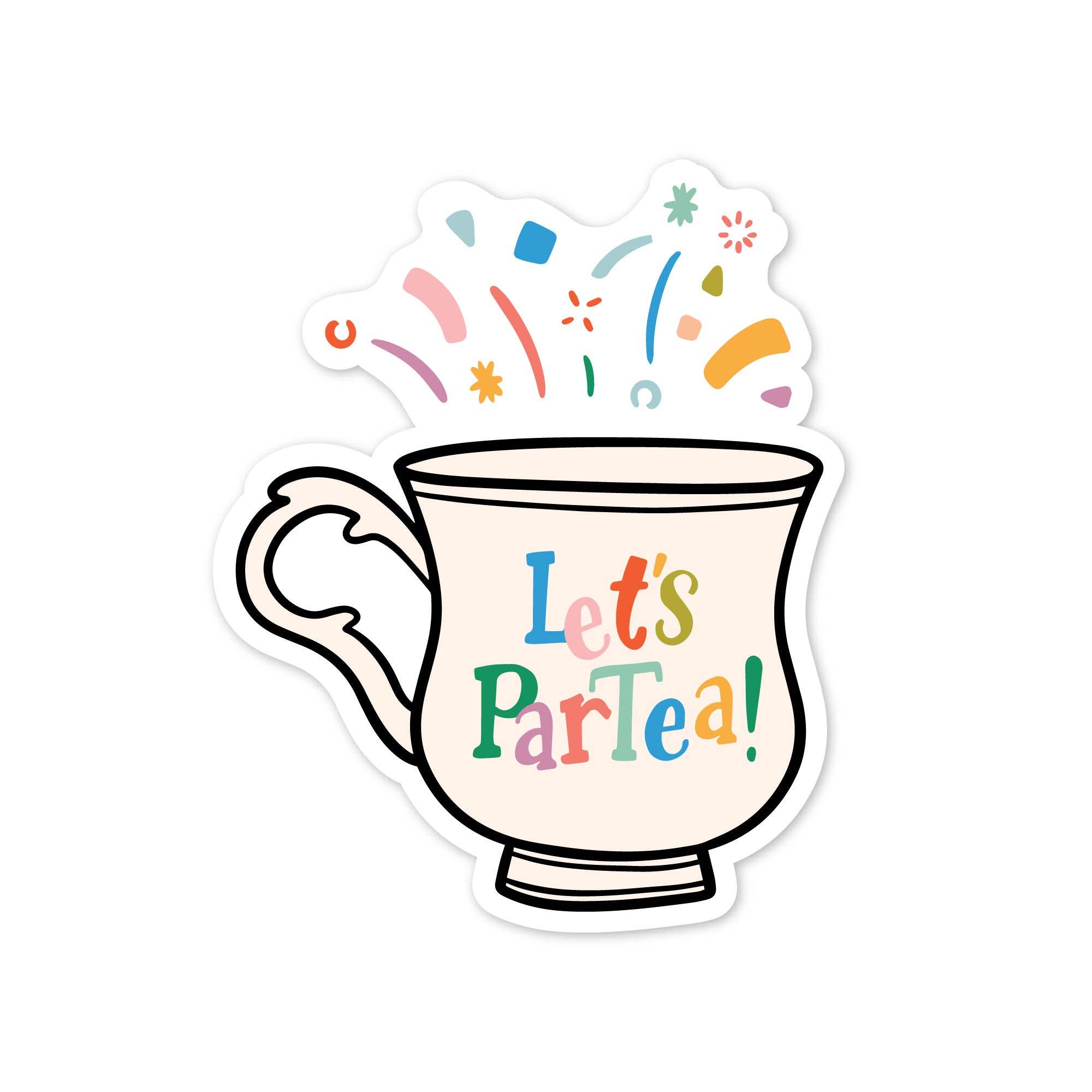 Let's ParTea Confetti Teacup Sticker - Spiral Circle