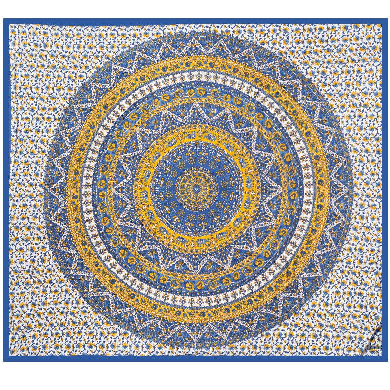 Light Blue Elephant Indian Double Tapestry - Spiral Circle