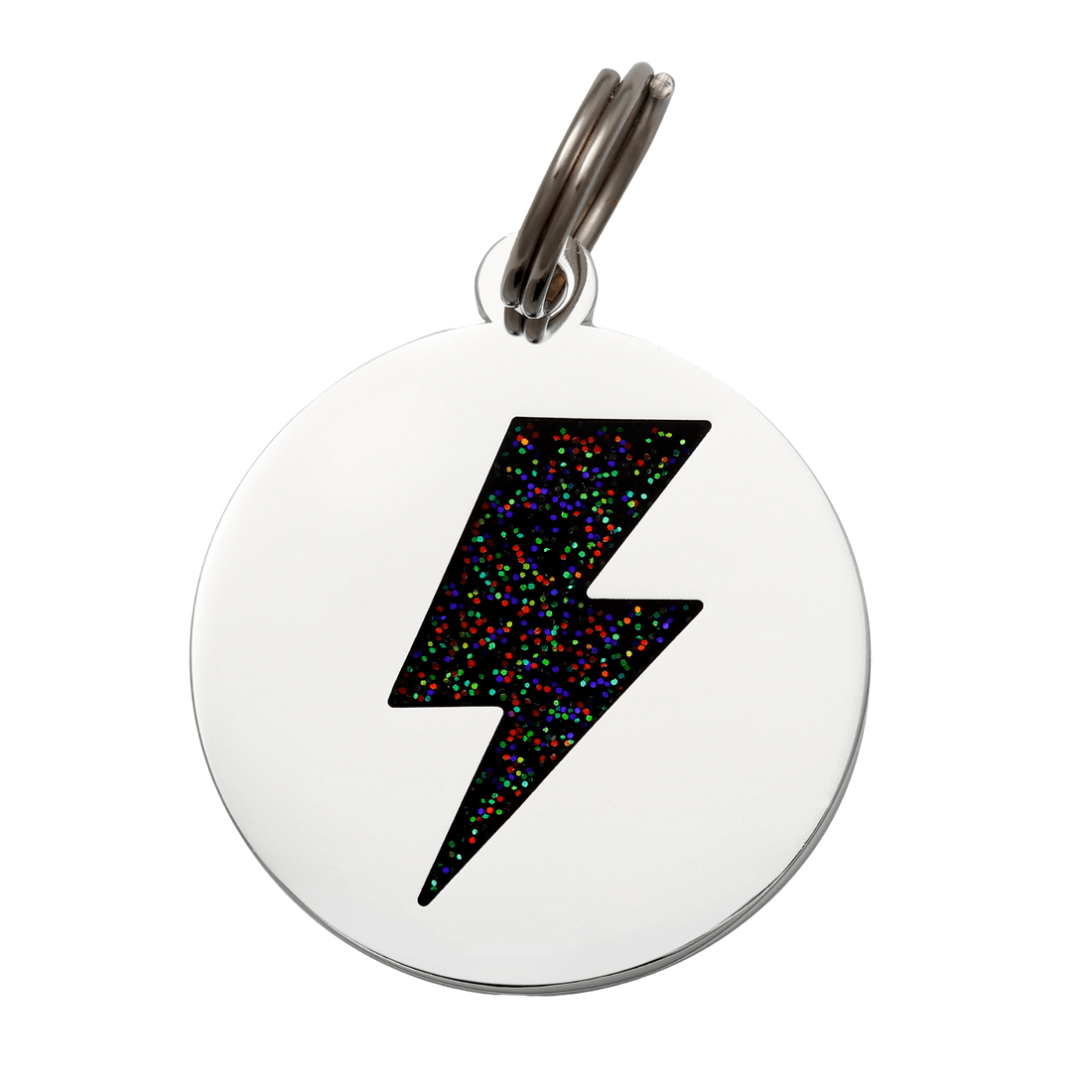 Lightning Bolt Pet ID Tag | Black & Silver - Spiral Circle