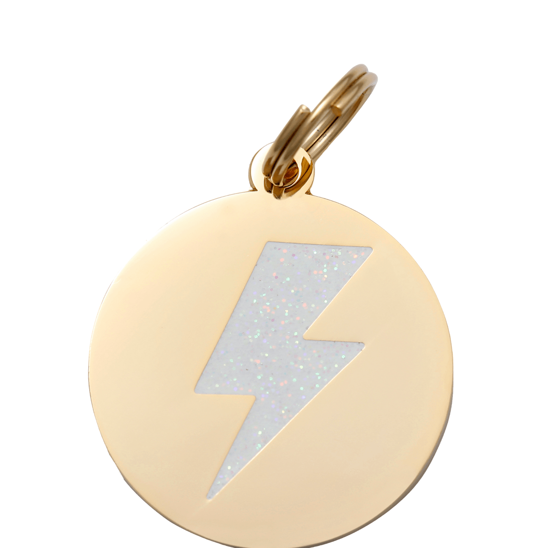 Lightning Bolt Pet ID Tag | White & Gold - Spiral Circle
