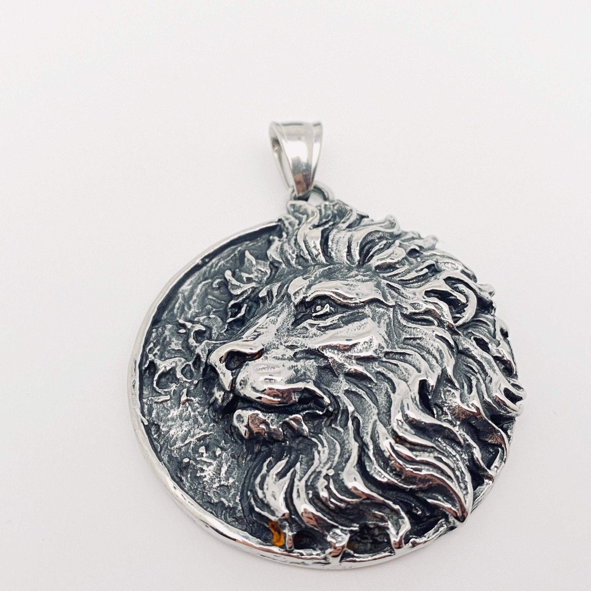 Lion's Head Stainless Steel Pendant - Spiral Circle