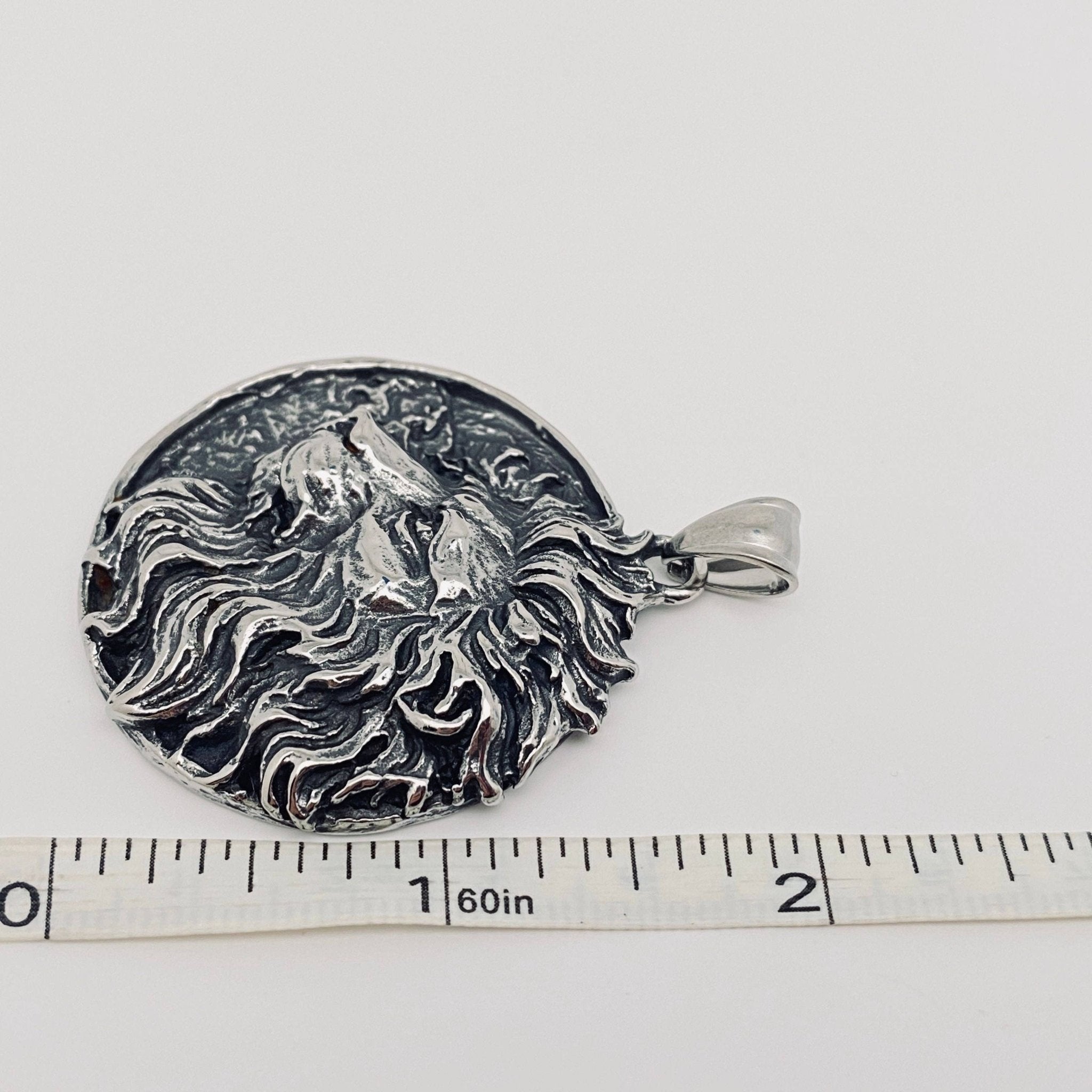 Lion's Head Stainless Steel Pendant - Spiral Circle