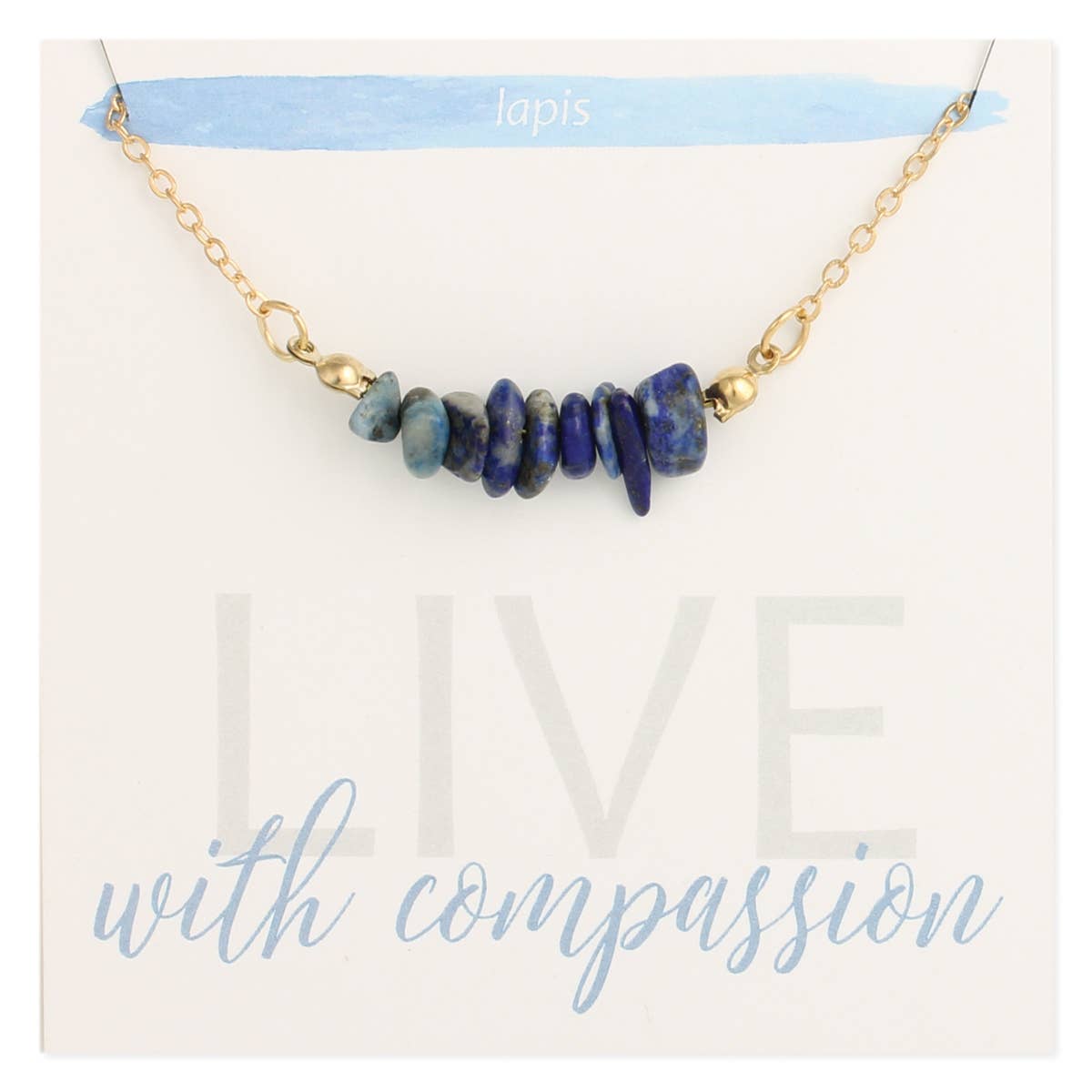 Live with Compassion Lapis Stone Chip Necklace - Spiral Circle