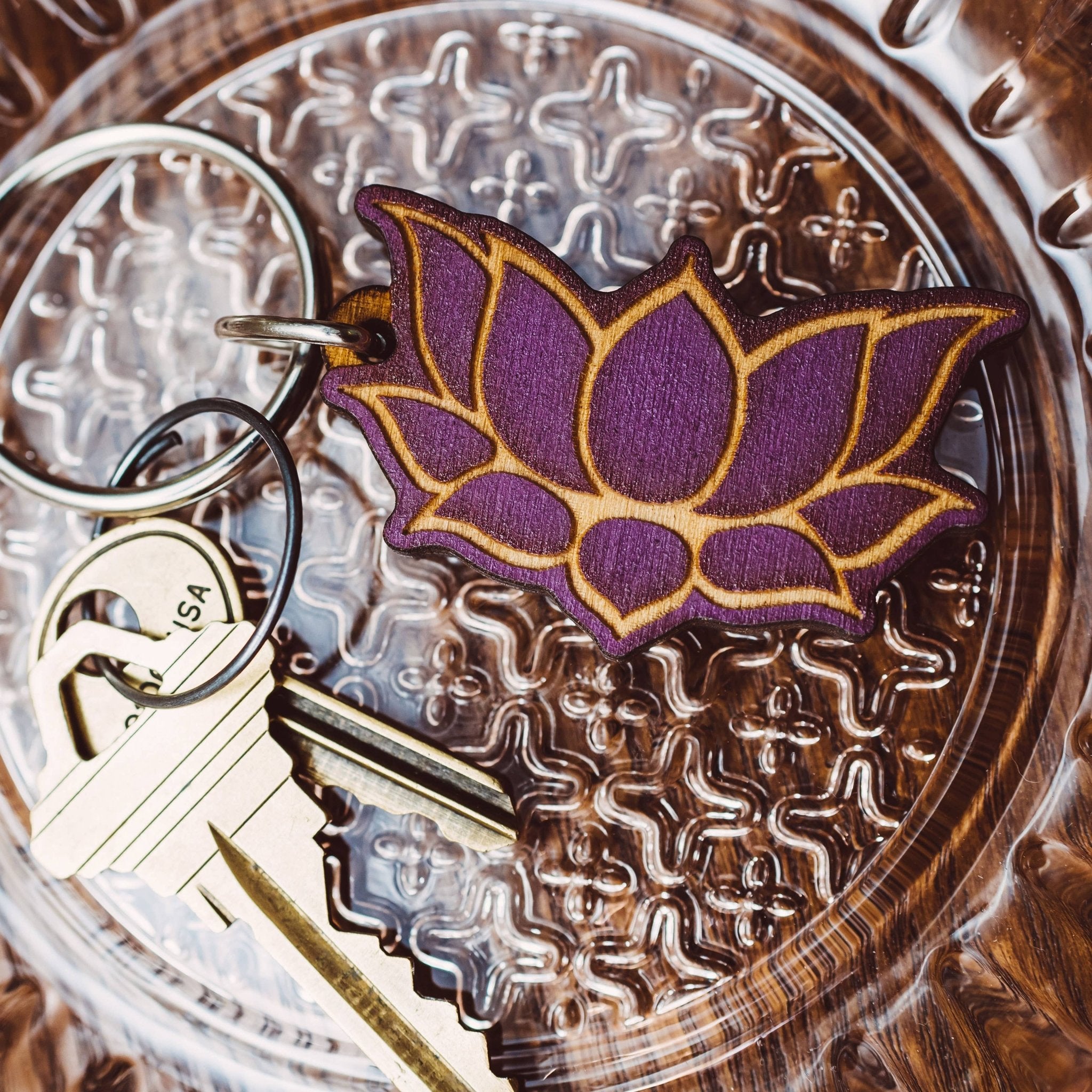 Lotus 2 | Wooden Keychain - Spiral Circle