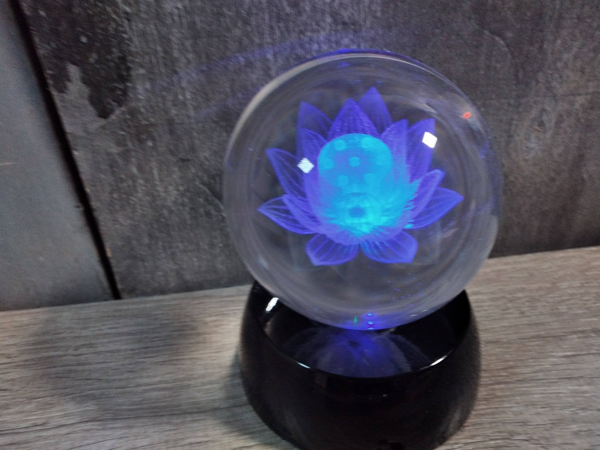 Glass Ink Sphere Lotus | Laser Engraved 80mm Glass Sphere - Spiral Circle