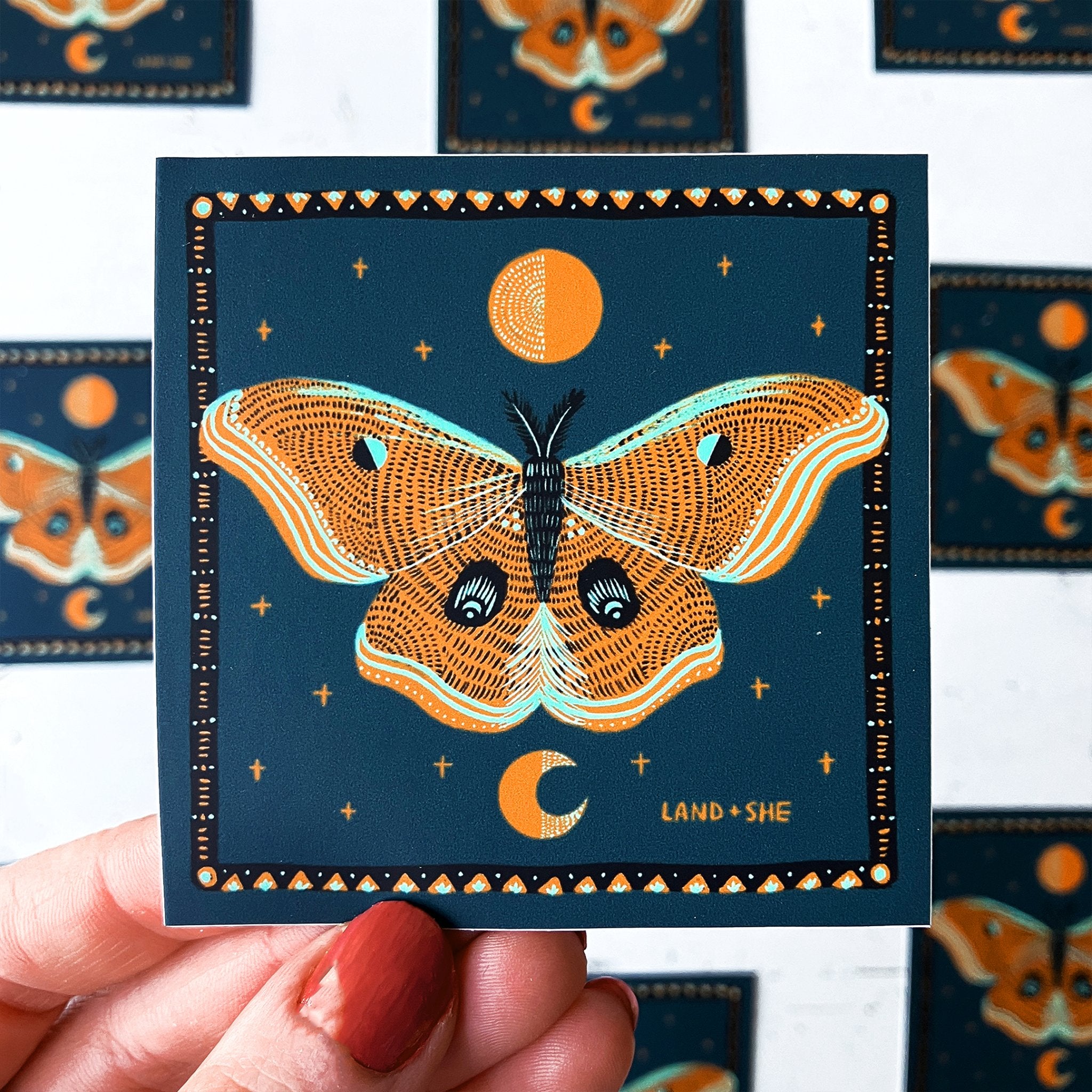 Luna Moth Square Sticker - Spiral Circle