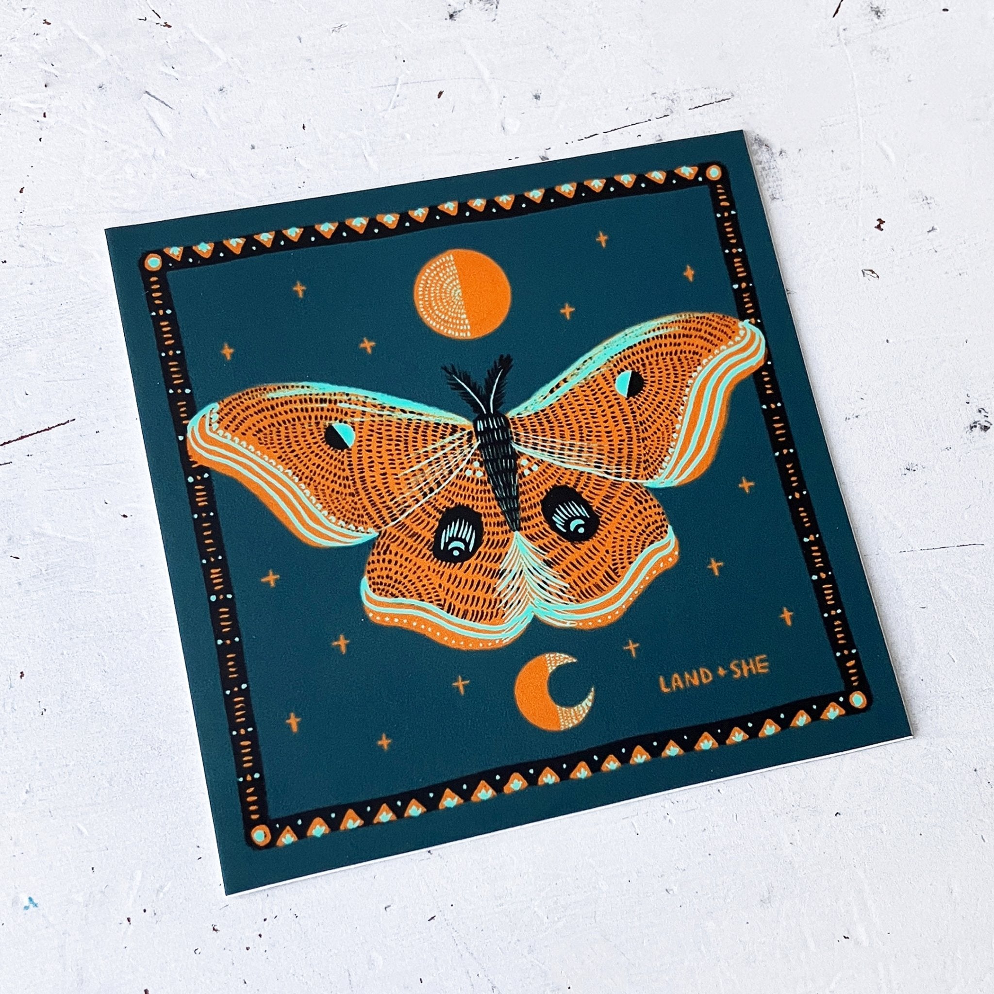 Luna Moth Square Sticker - Spiral Circle