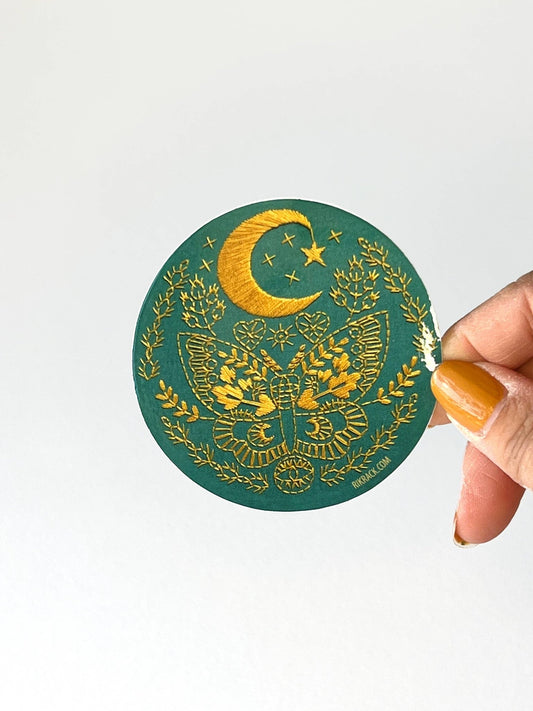 Lunar Moth 3" Vinyl Circle Sticker - Spiral Circle