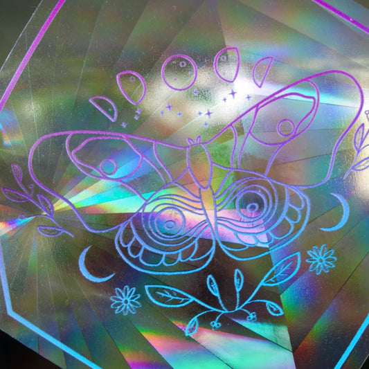 Lunar Moth Rainbow Maker Window Decal - Spiral Circle