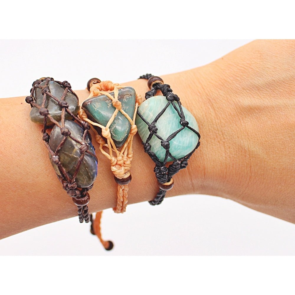 Macramé Cage Bracelet Without Stone | Black - Spiral Circle