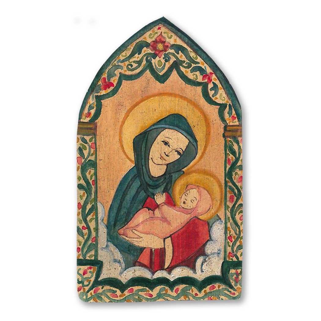 Madonna and Child | Illumination of Mind | Wooden Pocket Plaque - Spiral Circle