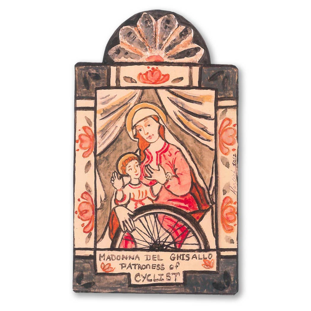 Madonna del Ghisallo | Cyclists | Wooden Pocket Plaque - Spiral Circle