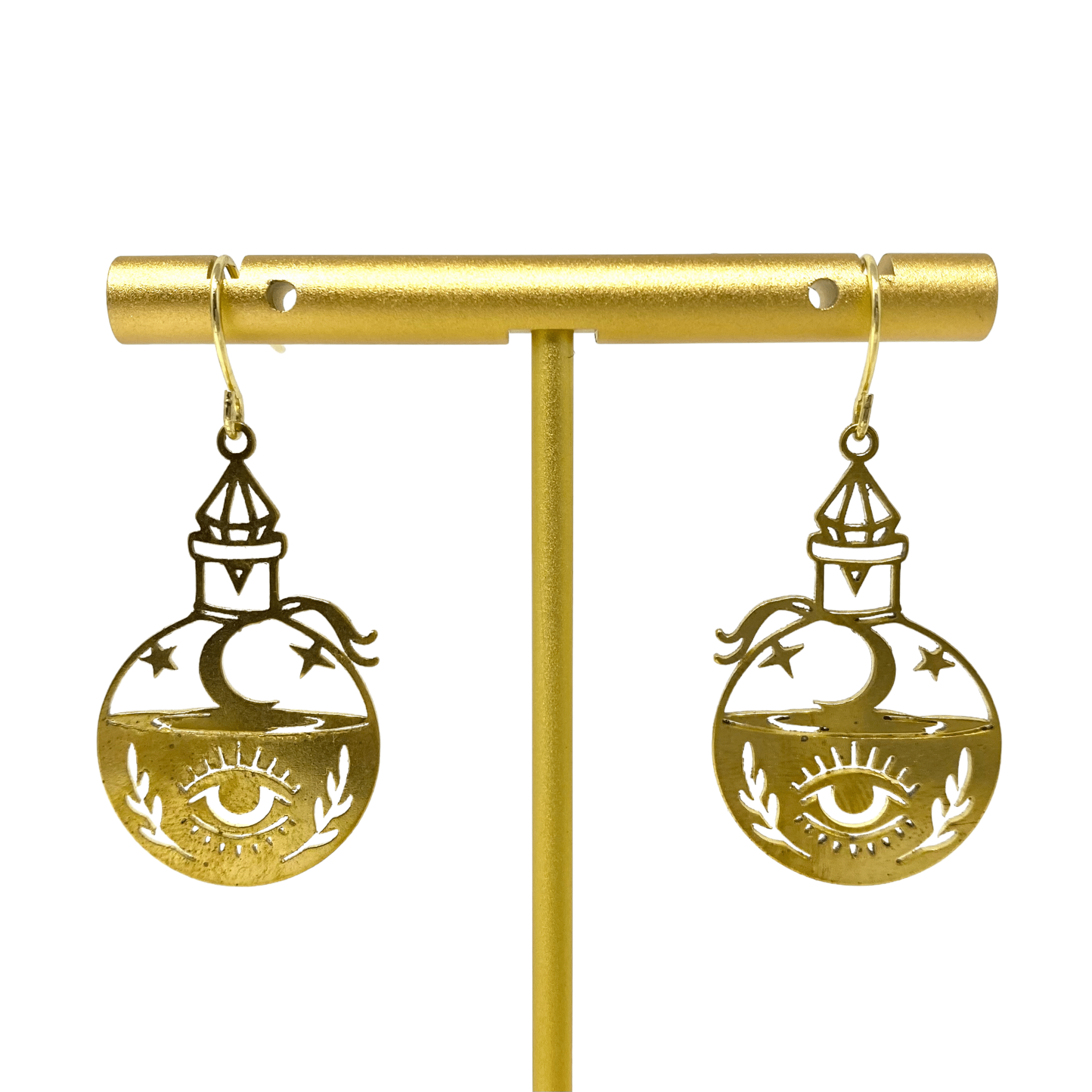 Magic Potion Eye Charm Earrings | Gold Brass - Spiral Circle