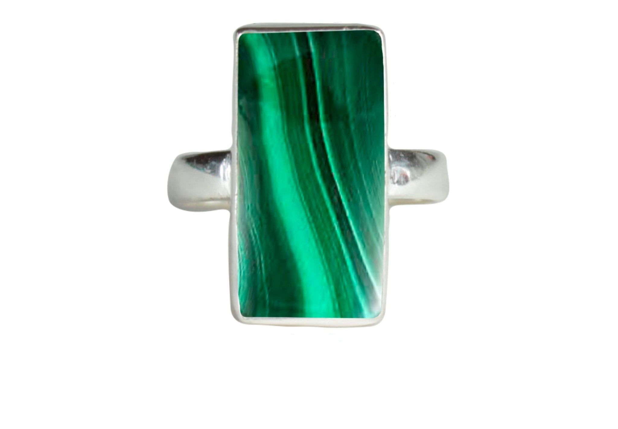 Malachite Rectangle Ring | Sterling Silver - Spiral Circle
